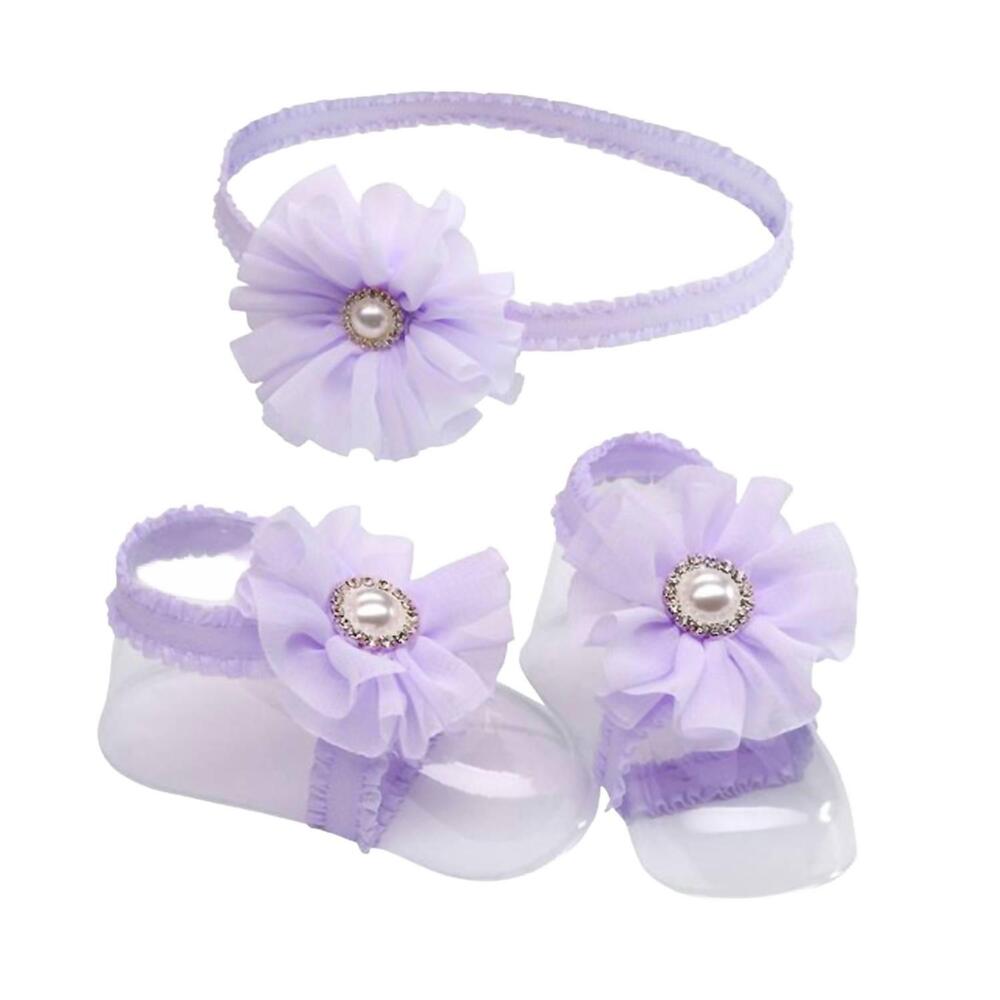 NEW CHERISHED MOMENTS baby girls barefoot sandal set headband in lavender